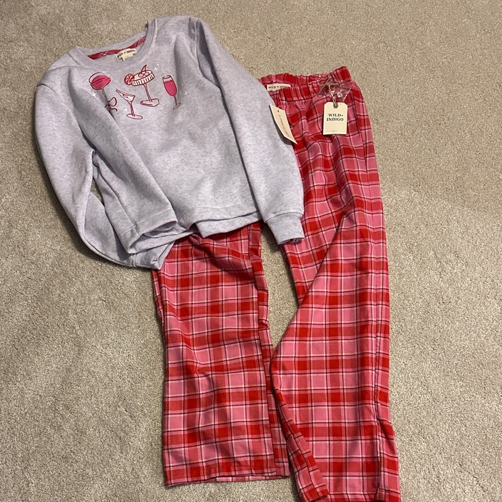 Indigo Gray Top and Red Plaid Pajama Set